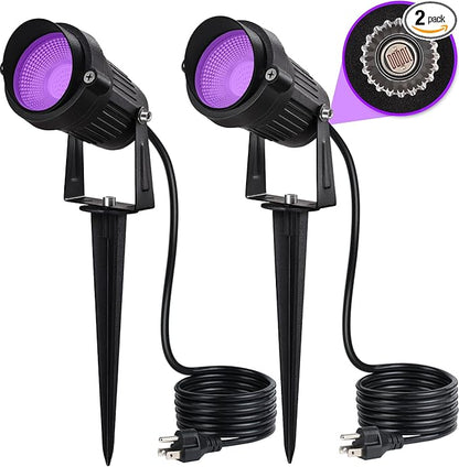 SUNVIE LED Black Light Outdoor Halloween Spotlight with Photocell Sensor 10W Outdoor Blacklight Waterproof 120V Purple Spotlight Outdoor Black Light Spotlight for Glow Party Fluorescent Poster, 2 Pack