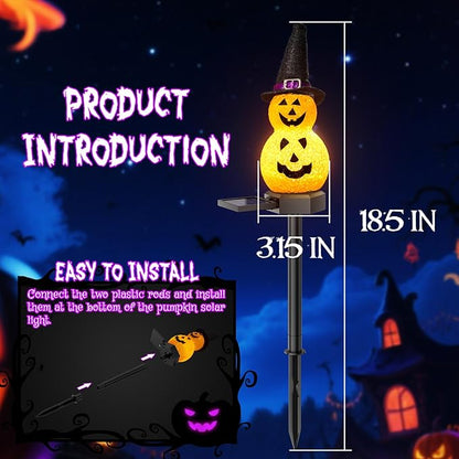 Halloween Pumpkin Solar Garden Light 2 Packs, Festive Garden Light Decoration for Halloween, Pumpkin Light for Outdoor Pathway, Lawn, Yard, Pond Decor