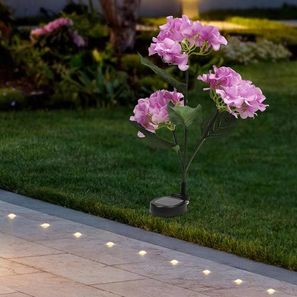 3 Head Solar Garden Light Portable Garden Decor Outdoor Light Garden Solar Powered Light Waterproof Solar Flowers with Realistic Hydrangea Flower for Outdoor Yard Garden Park Rooftop Purple