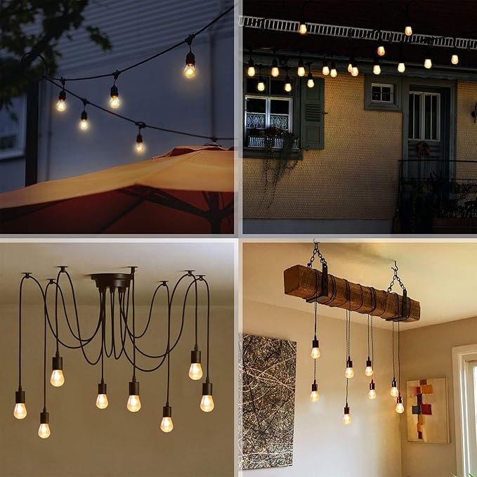 DYSMIO S14 LED String Light Bulbs, E26 E27 Medium Screw Base Edison Bulbs Equivalent to 11W, Fits for Commercial Outdoor Patio Garden Vintage Lights, 24-Pack, Soft White - Clear
