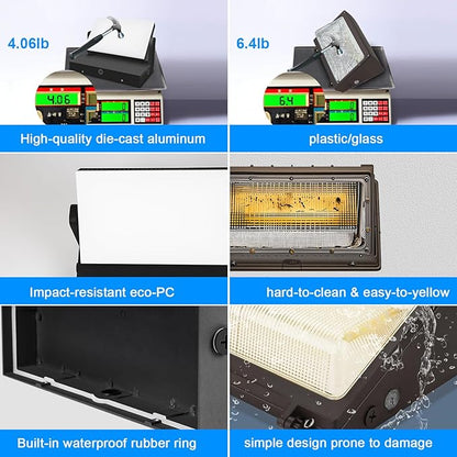 ledmo 150W Outdoor LED Flood Light Switch Control Full 360 Rotation Exterior Wall Pack Lights 21000lm 5000k Modern Security Commercial Wall Mount Fixture for House Shop Barn Warehouse Building