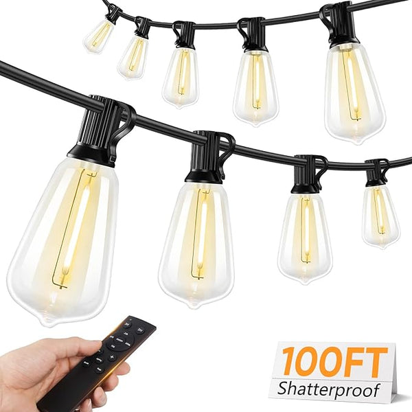 Brightever LED Outdoor String Lights with Remote, 100FT Commercial Grade Waterproof Outdoor Patio Lights, 30+2 ST38 | Lumora