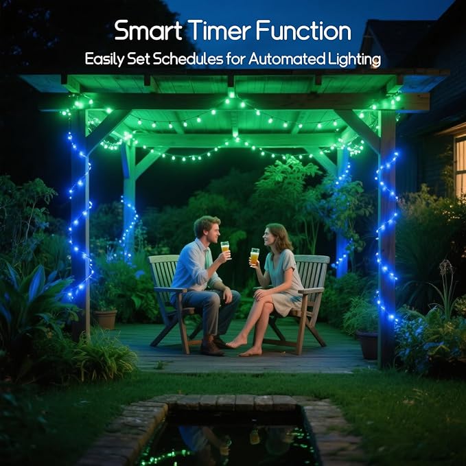 100ft Outdoor String Lights, RGBW Patio Lights with 30 LED Dimmable Bulbs, App & Remote Control, IP68 | Lumora