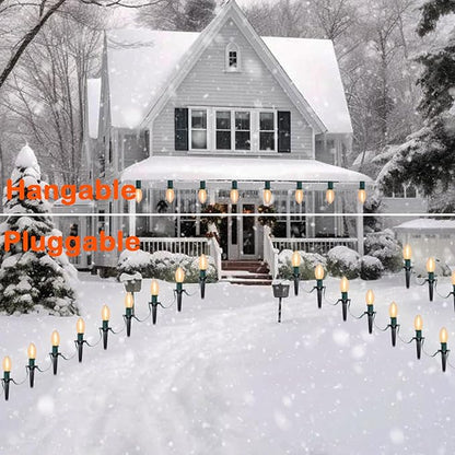 SUNSGNE C9 LED Christmas Pathway Lights Outdoor 38 Feet Sidewalk String Lights with Marker Stakes, 25 LED Clear Connectable Christmas Walkway Markers Lights for Outside Porch Garden Yard Lawn Decor