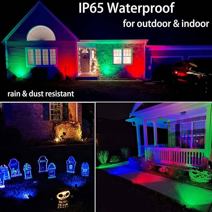 Outdoor Spotlights with Timer, Colored Yard Spot Lights Warm White RGB LED Landscape Light IP65 Waterproof Uplight with Spiked Stand for Lawn House Flag Pathway Porch Christmas (3 Lights)