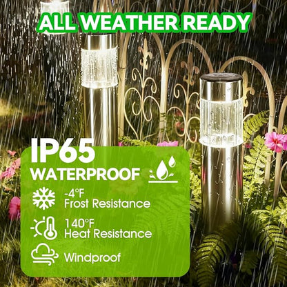 6 Pack Solar Lights Outdoor Waterproof IP65, Bright 35LM 3000K LED Pathway Lamps, Dusk to Dawn Solar Outdoor Lighting, Decorative Garden Lights for Front Porch, Entryway, Poolside, Backyard Decor