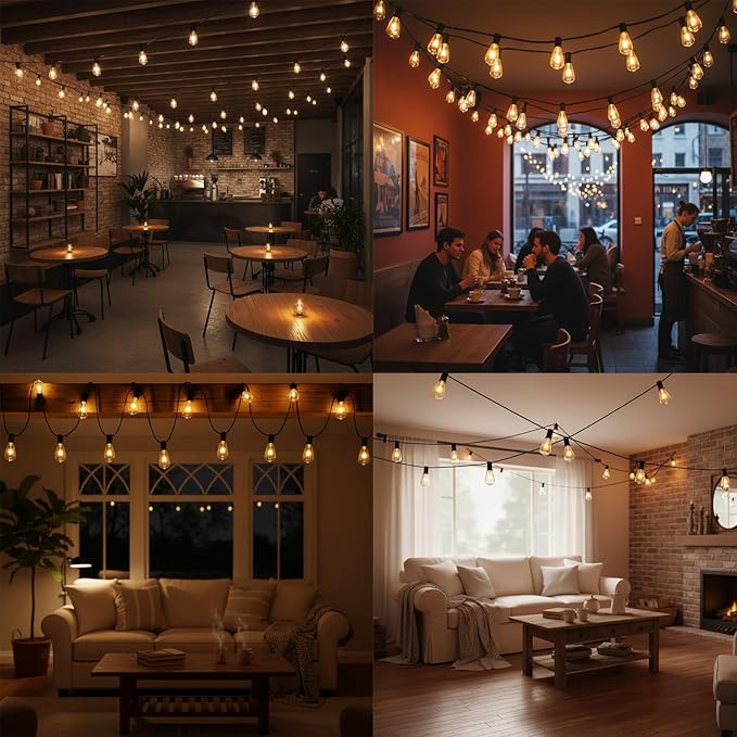 10Ft Outdoor String Lights,Black Edison String Lights with 11 Clear Edison Bulbs (1 Spare) UL Listed,Hanging Lights | Lumora