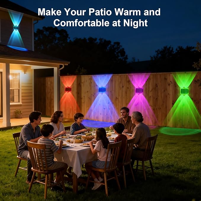 Solar Fence Lights Outdoor, New Up Down Lighting Fence Lights Solar Powered with 8 Modes Warm White/RGB, IP65 Waterproof Solar Wall Light for Backyard Wall Pathway Deck Patio Decor - 12 Pack