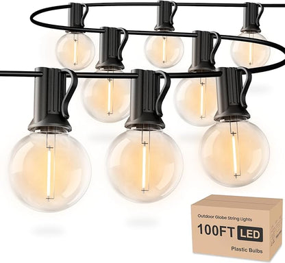 RTTY Outdoor String Lights 100 FT, Patio Lights with 52pcs Plastic G40 Globe Bulbs, Shatterproof Waterproof Connectable for Cafe Bistro Backyard Balcony