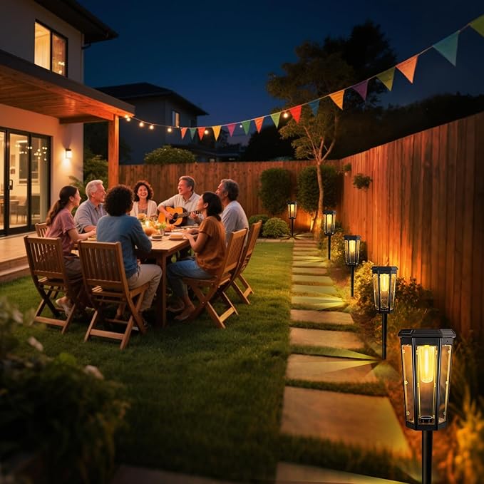 Solar Pathway Lights Outdoor, 4 Pack Bright Solar Lights Outdoor Waterproof, Bright Up to 10 Hrs, Auto On/Off Garden Lights for Yard, Landscape, Driveway, Walkway with 2 Lighting Modes