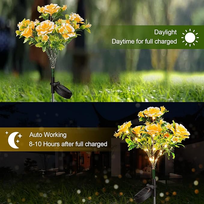 Neporal Solar Lights Outdoor Decorative, Solar Garden Lights with Carnation Flower, Solar Flower Lights Outdoor Garden Waterproof IP65 - Gardening Gifts for Women