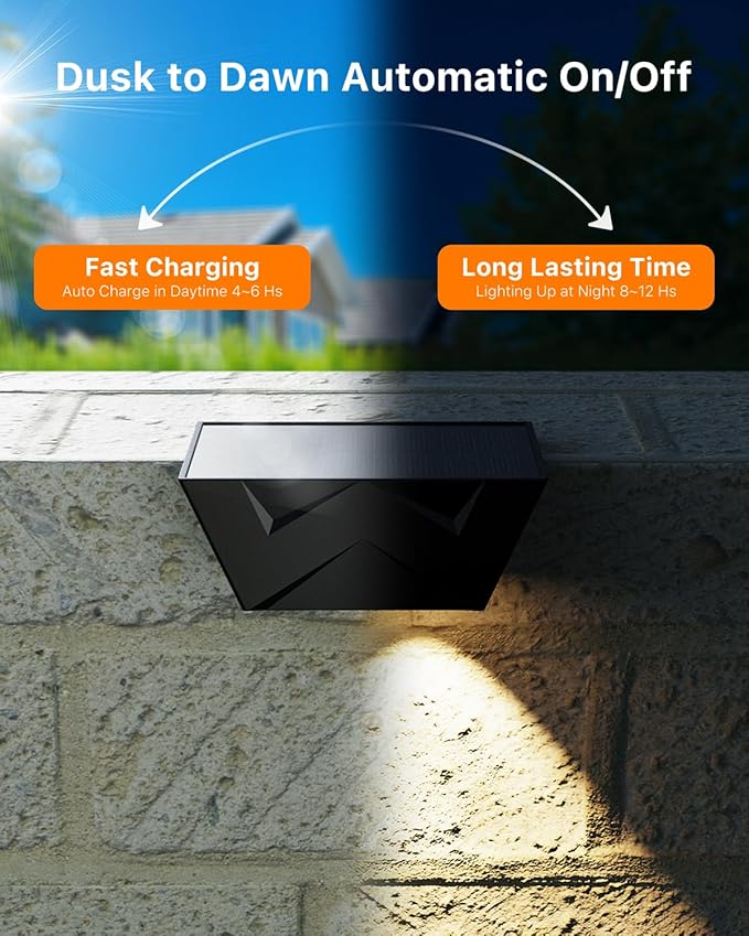 8 Pack Bright Solar Fence Lights Outdoor for Deck, Railing, Stair, Retaining Wall, Waterproof Led Accent Lamp Ambient Lighting with Spot Len for Patio, House, Pool Cage, Garden, Yard (Warm White)