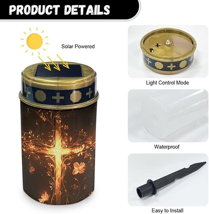 Golden Cross Solar Outdoor Lights, Waterproof Solar Pathway Lights,Auto On/Off Solar Lights, Solar Garden Lights for Grave Walkway Driveway Yard Backyard Lawn Landscape Decor