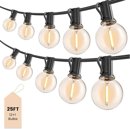 Outdoor String Lights 25 ft, G40 Led Patio Light with 13pcs Bulbs, Shatterproof Waterproof Dimmable Connectable Hanging Globe Outdoor Lights for Party, Cafe, Backyard, Balcony, Bistro,Gift, Black