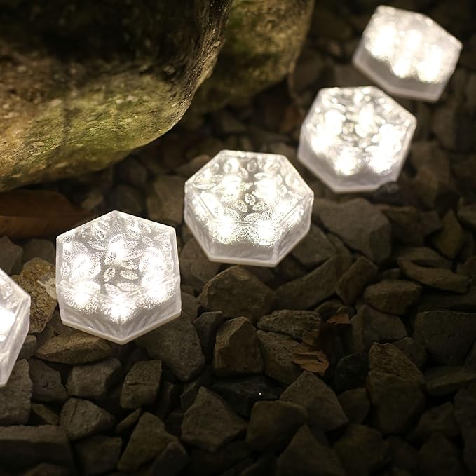 6 Pack Hexagram Bricks Outdoor Solar Powered LED In Ground Pathways Patio Yard Garden Glow Lights Decor
