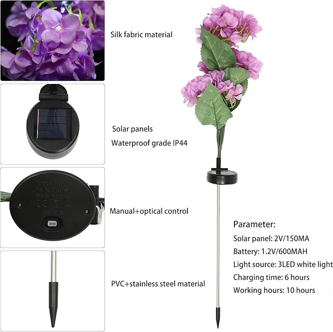 Solar Garden Light 3 Head Garden Decor Solar Outdoor Lights Decorative Garden Lights Solar Powered Waterproof Solar Flowers for Outdoor Space Decoration (Stype C)