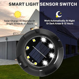 Solar Ground Lights, 8 Pack 12 LED Solar Disk Lights Outdoor Waterproof In-Ground Landscape Lighting for Garden | Lumora