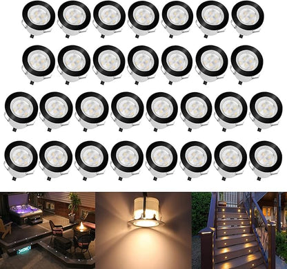 Led Deck Lights Outdoor Waterproof Low Voltage Stainless Steel 1W Outdoor Yard Garden Decoration Lamps Landscape Pathway Patio Step Stairs LED In-ground Lights Black Border(30pcs, Warm White)