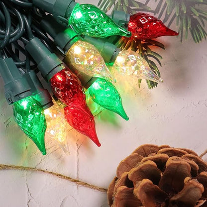 Red White and Green Christmas Lights C5 Glass 50 LED 13.5ft Plug in mini Warm String Lights ETL Certified Waterproof for Indoor/Outdoor Christmas Tree Holiday Decorations Connect Up to 36 Strands