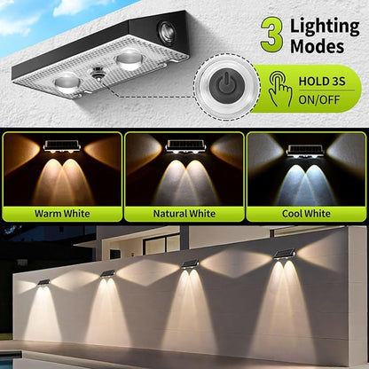 Solar Fence Lights Outdoor,3CCT Warm White Cool White 3-Way Solar Deck Lights IP65 Waterproof Fence Light for Outside Stairs Backyard (12Packs)