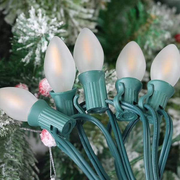 C7 LED Christmas Lights 25Ft Frosted White Outdoor String Lights with 27 Warm White LED Bulbs (2 Spare), Vintage | Lumora