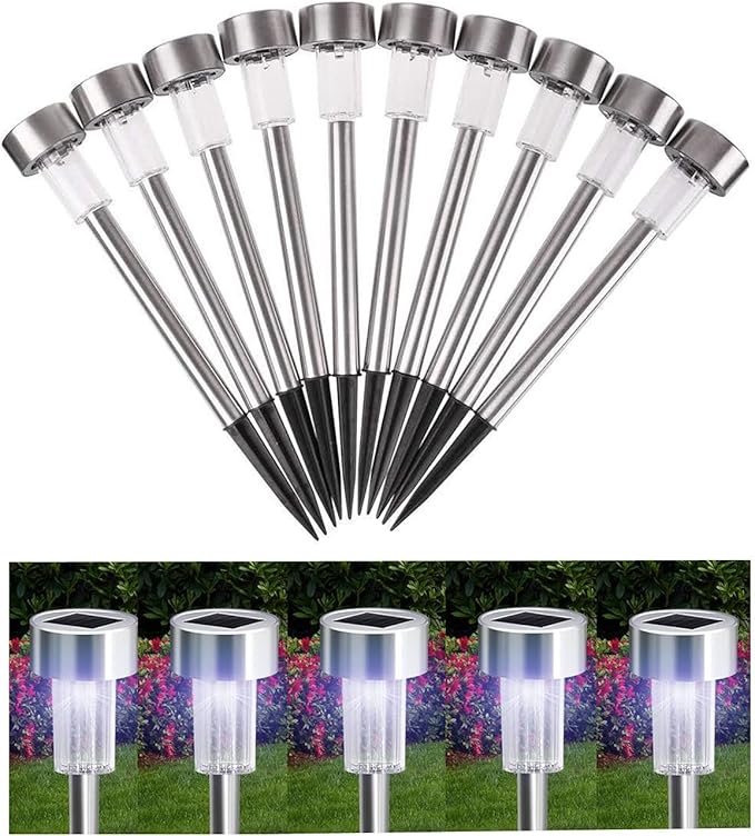 10PCS White LED Outdoor Steel Garden Solar Powered Landscape Light Lamp Yar Pathway Stake Lights | Lumora