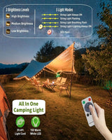 Solar Camping String Lights, 39.4 FT Fairy String Light, 4 in 1 Portable Waterproof Camp Lamp with 8 Lighting | Lumora