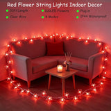 100 LED Red Cherry Blossom Flowrer String Lights, 33 FT Plug in Fairy Floral Lamp with 8 Modes, Flexible Clear Wire | Lumora