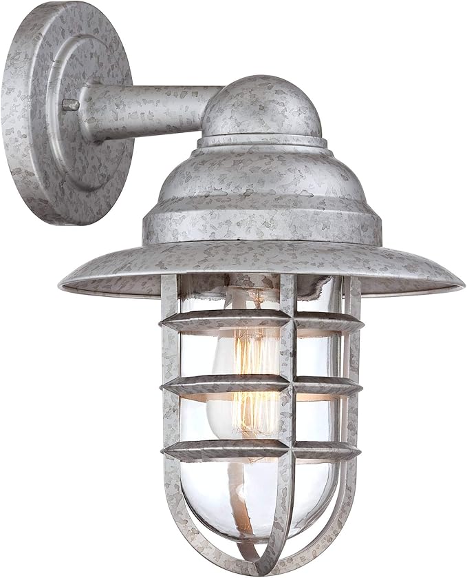 John Timberland Marlowe Rustic Industrial Farmhouse Outdoor Wall Light Fixture Galvanized Hooded Cage 13" Clear Glass for Exterior Barn Deck House Porch Yard Patio Outside Garage Front Door