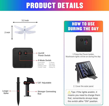 JMEXSUSS Solar String Lights Outdoor Waterproof, Solar Christmas Lights for Garden Patio Yard Tree Party Christmas Decorations, Dragonfly