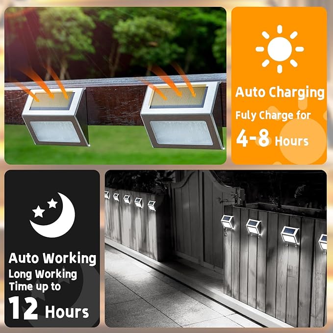12 Pack Solar Step Lights for Outside Solar Stair Lights Waterproof IP 65 Led Outdoor Deck Lights,Cool White Lights | Lumora