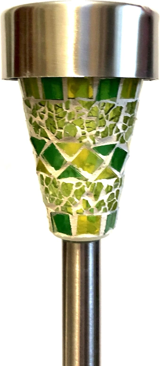 Cole & Bright Solar Mosaic Garden Lights – 6-Pack Outdoor Stake Lights with 360° LED Glow, Stainless Steel, Multi-Color Glass Design