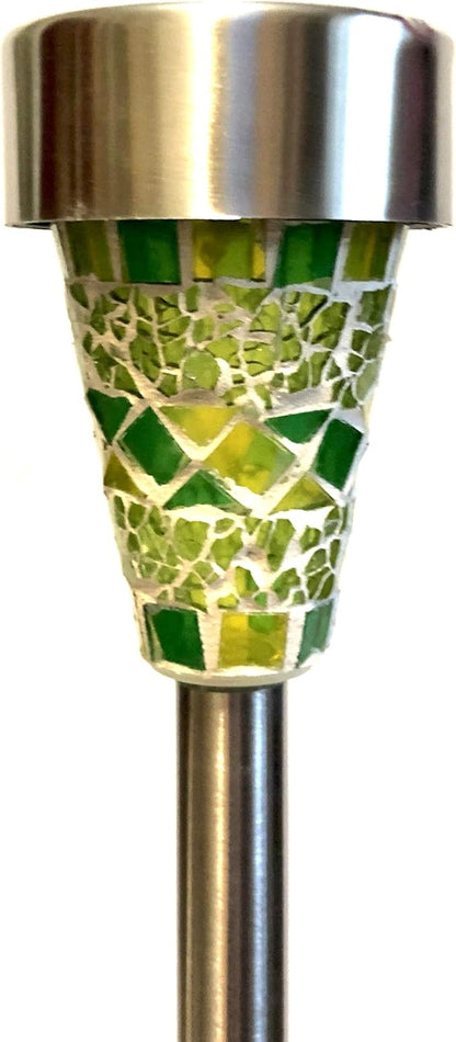 Cole & Bright Solar Mosaic Garden Lights – 6-Pack Outdoor Stake Lights with 360° LED Glow, Stainless Steel, Multi-Color Glass Design