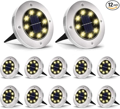 Aogist Solar Ground Lights - 12 Pack, 8 LED, Waterproof Outdoor Disk Lights for Pathway, Yard, Walkway, Patio, Lawn Path (Warm White)