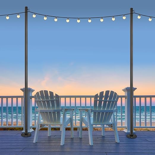 EXCELLO Global Products Premium String Light Poles - 4 Pack - Extends to 10 Feet – Deck Mount - Outdoor Path Light | Lumora