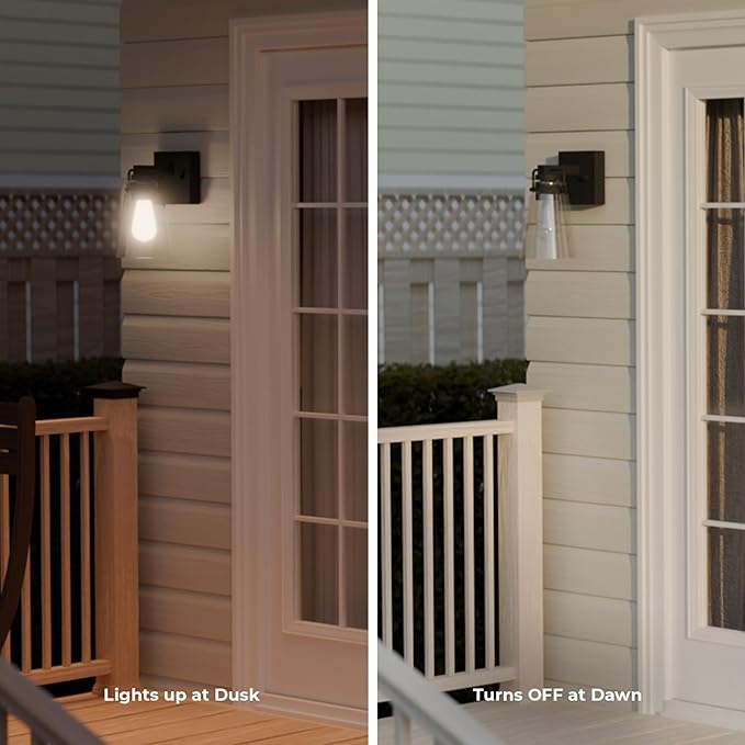 GLOBE Electric 60000174 1-Light Dusk to Dawn Outdoor Wall Sconce, Matte Black, Clear Glass Shade, E26 Bulb, Weather | Lumora