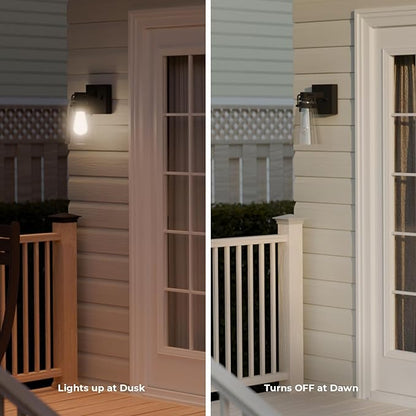 GLOBE Electric 60000174 1-Light Dusk to Dawn Outdoor Wall Sconce, Matte Black, Clear Glass Shade, E26 Bulb, Weather Resistant