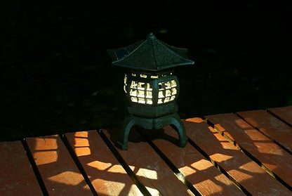 TIAAN Japanese Garden Lantern, “Yukimi-gata” Designed, Super Bright LED Illuminated Pagoda Light, Solar Power Garden Lantern， Stone-Look Finish, Decorative Outdoor (Oki-gata)