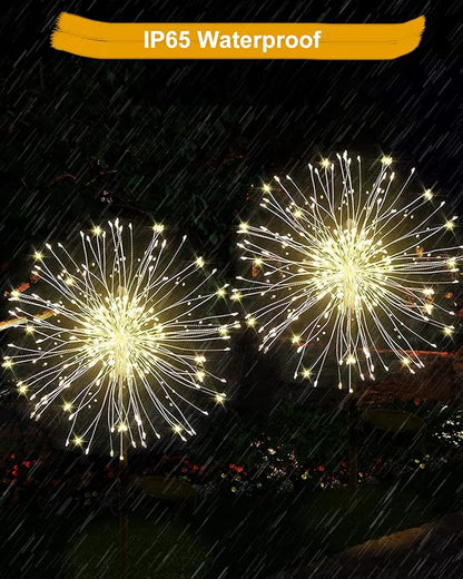 Solar Firework Lights Outdoor Waterproof 2Pcs 200 LED with 8 Modes DIY Stake Landscape Light for Outside Garden Yard Pathway Party Decor Christmas Decoration Solar Starburst Lights Warm White