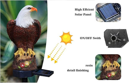 Solar Garden Light Solar Lights Decorative Resin Bald Eagle Figurine Dusk Dawn Solar Yard Light Animal Solar Stake Light Outdoor Decorative