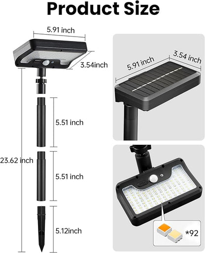 Solar Walkway Lights Outdoor, 92 LEDs Motion Sensor Outdoor Lights,600Lumen Brighter Solar Pathway Light with Adjustable Angle for Garden, Yard, Walkway(Warm White, 2 Pack)