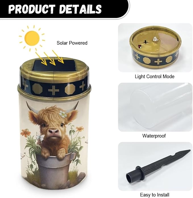 Highland Cow Garden Stake Light, Solar Lights for Cemetery Grave,Solar Pathway Lights Outdoor,Lawn Yard Patio Garden Decor Environment Friendly