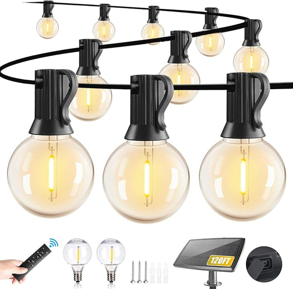 120FT Solar String Lights Outdoor Waterproof with Remote, G40 Solar Powered String Lights with 40+2 LED | Lumora