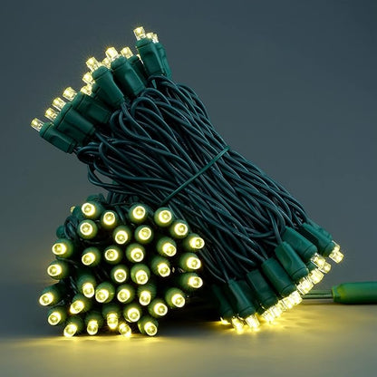 YULETIME Warm White One-Piece Wide Angle Christmas Lights 140 Count 48 Feet, 2 Sets 70 LED 24 ft High Waterproof 5mm UL Certified String Light (Warm White)