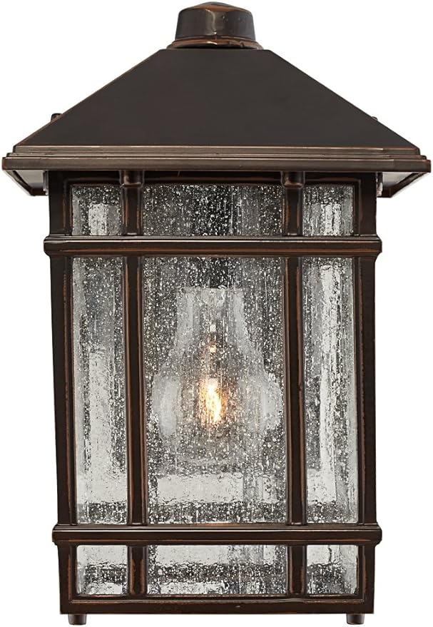 Kathy Ireland Sierra Craftsman Art Deco Outdoor Wall Light Fixture Rubbed Bronze Brown Steel 11" Frosted Seeded | Lumora