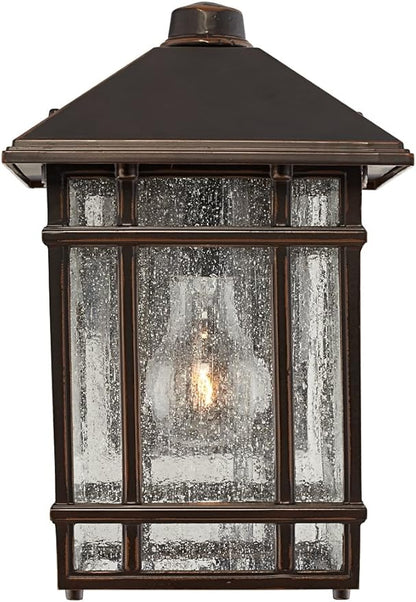Kathy Ireland Sierra Craftsman Art Deco Outdoor Wall Light Fixture Rubbed Bronze Brown Steel 11" Frosted Seeded Glass Panels for Exterior House Porch Patio Outside Deck Garage Front Door Home