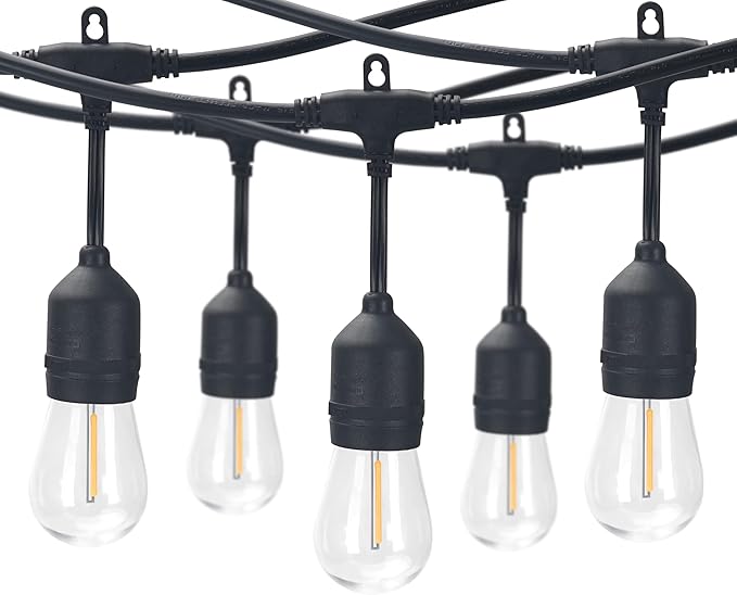 Outdoor Commercial Shatterproof LED String Light – 6 Bulbs, Plug-in, Weather-Resistant, Warm White, Energy-Efficient (24FT)