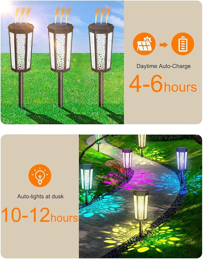 Colored Solar Powered Pathway Landscape Lights Outdoor Warm White & RGB Dusk to Dawn Waterproof for Garden Sideway Outside, Patio, Path, Yard, Walkway, Driveway, 2 Modes 8 Pack Accent Modern Design
