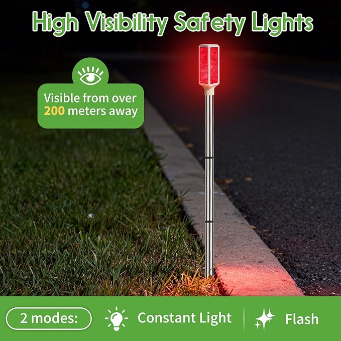 5 PCS Solar Driveway Markers, Solar Powered Driveway Lights on Poles, Outdoor Landscape Reflectors for Snow Road, Yard, Parking Lot, and Sidewalk (Red)