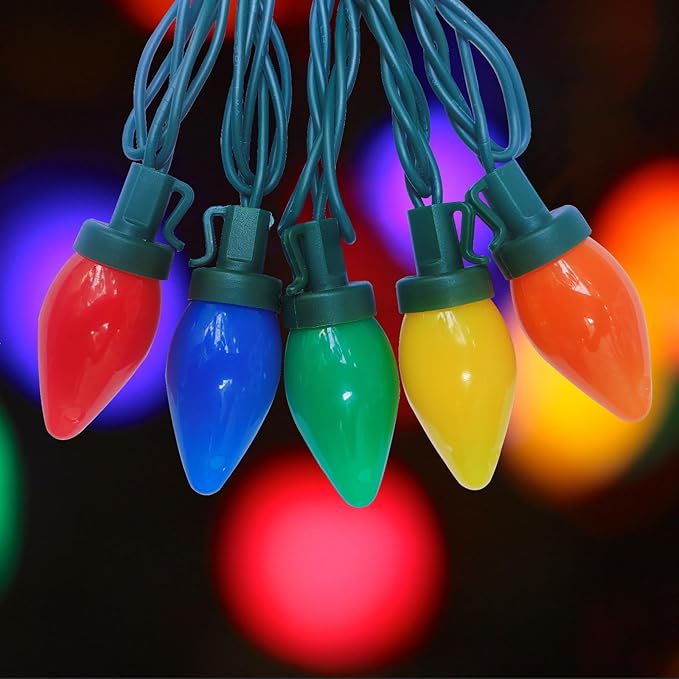 25Ft Christmas Lights Outdoor, C7 LED Christmas Lights with 25 Shatterproof Colored Light Bulbs, Plug in Waterproof Vintage Christmas Light for Patio Camping Garden Wedding Xmas Outdoor Decor